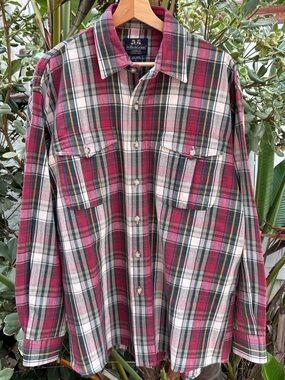 Vintage 1990s Willis & Geiger Plaid Flannel Shirt Mens L Cotton Hong Kong